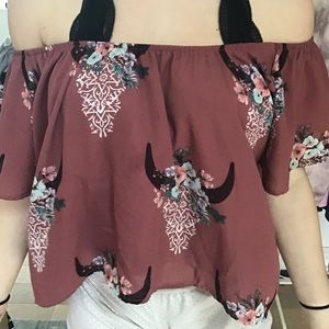 Pink floral off the shoulder shirt